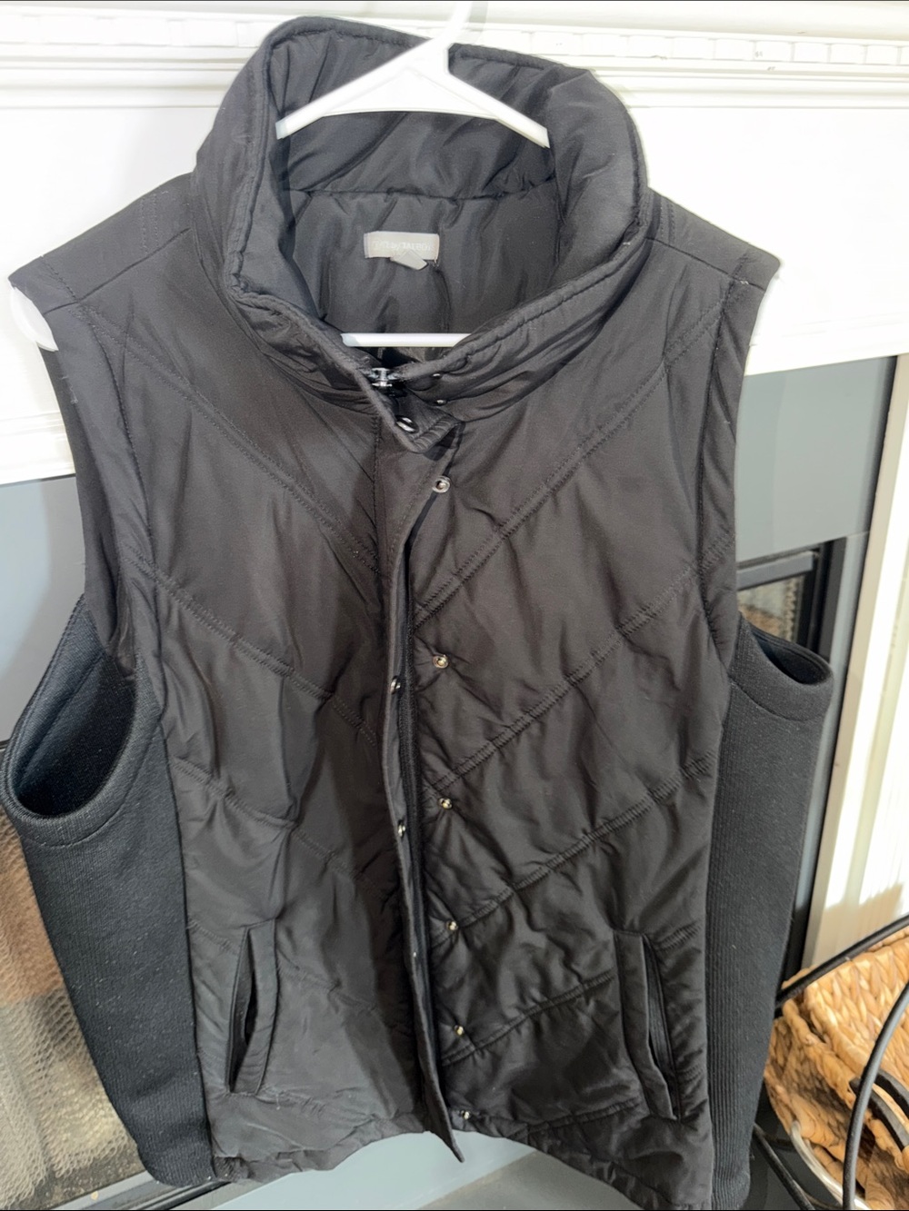 Talbots Black Quilted Sleeveless Vest with Knit Panels
